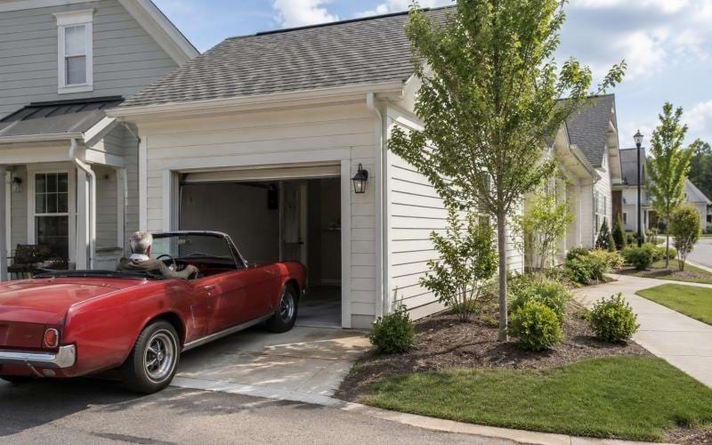 a car parked in front of a house