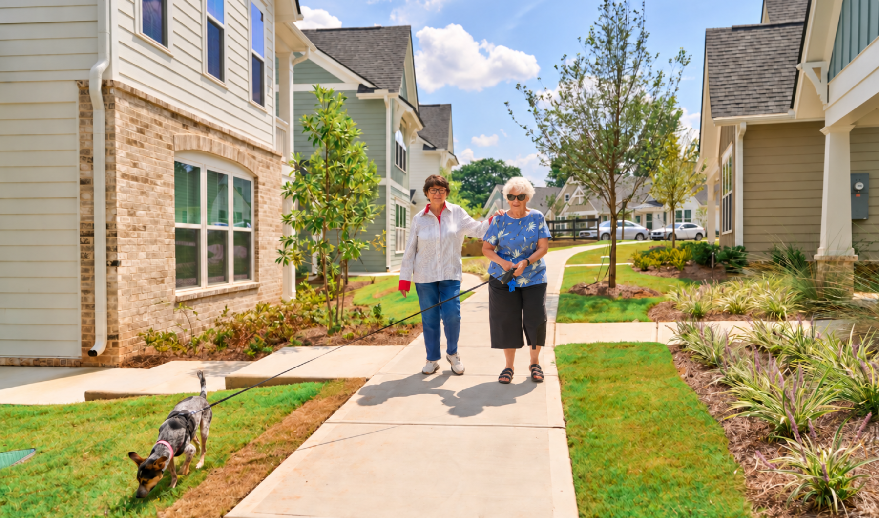 two ladies enjoying a walk in their neighborhood